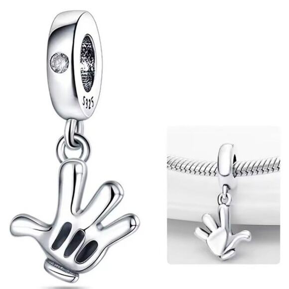 925 Sterling Silver Charm Mickey Mouse Bracelet Hand Glove Disney CZ Diamond NEW - Picture 1 of 6